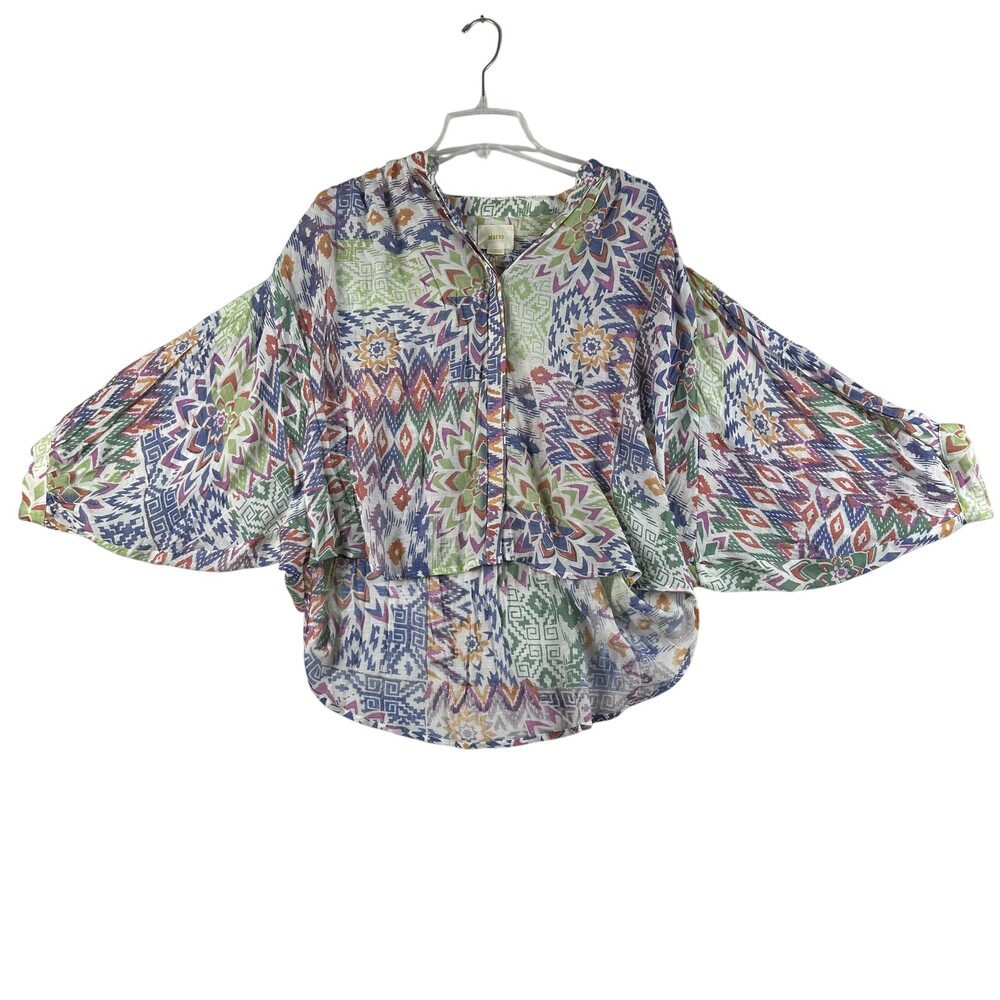 Maeve Blouse Womens Small Geometric Bryanna ikat Boho Flowy Top Anthropologie